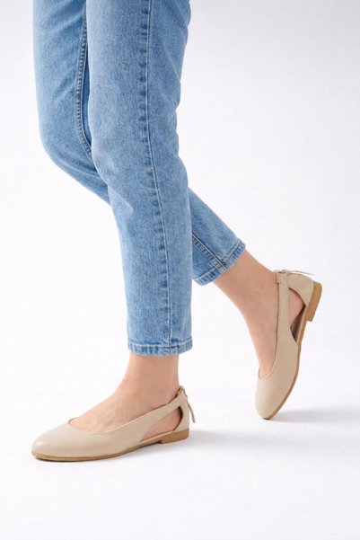 ModaMert Ecru Open-Sided Bowknot Women's Ballerina Classic Stylish Daily Lightweight Sandals