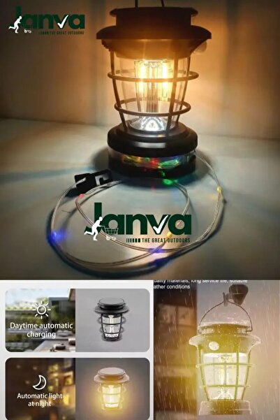 Janva Solar Retro ışığı ayarlanabilir Şarjlı Ledli Kamp Lambası Işıldak Fener...
