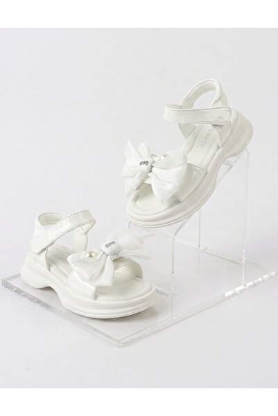 MiniKids Σανδάλια με φιόγκο και πέρλα, λευκά