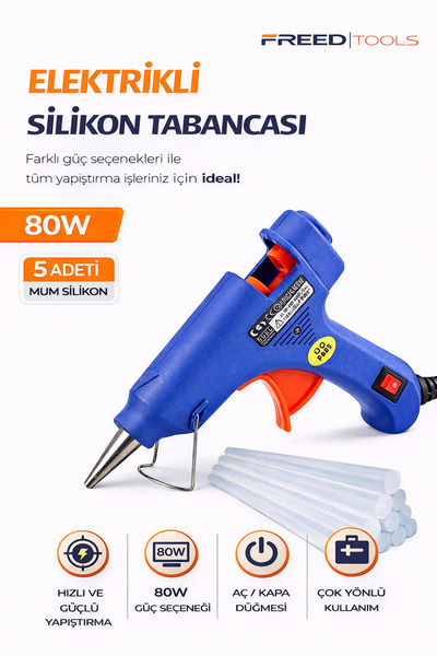 FREED TOOLS Sıcak Silikon Tabancası 80W | Hızlı Isınma Güçlü Yapıştırıcı Taba...