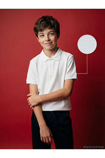 LC Waikiki White Polo Collar Textured Boys' T-Shirt