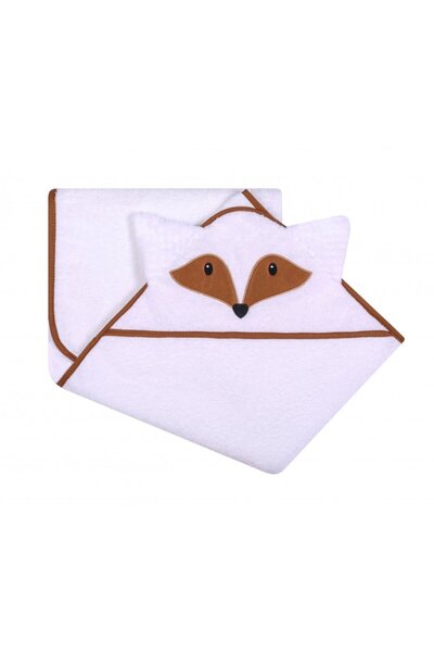DuetBaby Prosop de baie cu gluga cu urechi din bumbac 80x80 cm White Fox