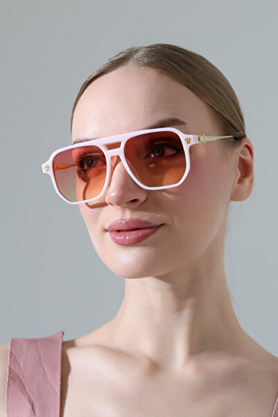 MİLANO KORS Kadın Oversize Pembe Çerçeve Degrade Cam Gold Sap Güneş Gözlüğü