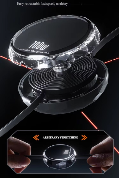 Mobilite 100W PD 3in2 Makaralı Şarj Kablosu Hızlı Şarj ve Data Kablosu USB Type-C Lightning