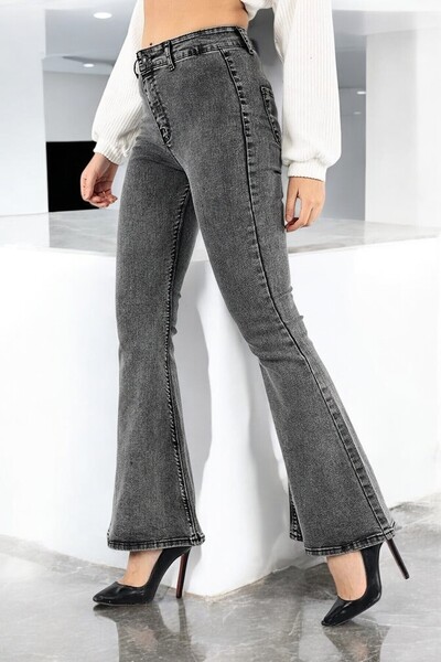 byhaziran butik Menka Καπνιστό Ισπανικό Τζιν Παντελόνι Ψηλόμεσο από Λύκρα