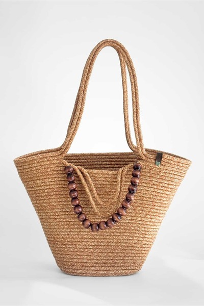 Yuka Atelier Καλοκαιρινή ψάθινη τσάντα tote με αξεσουάρ από χάντρες