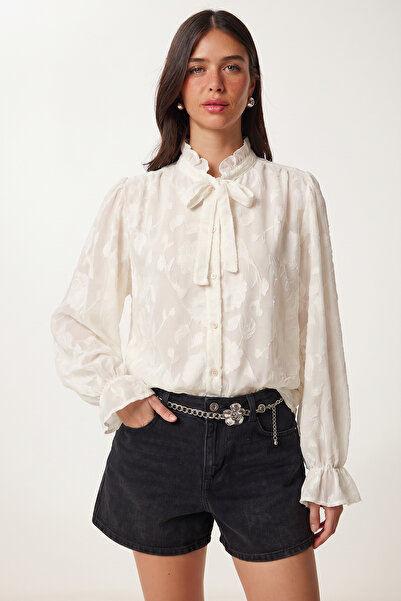 Lovelyİstanbul Διαφανές πουκάμισο σιφόν με σχέδια LYY0142 KEMİK