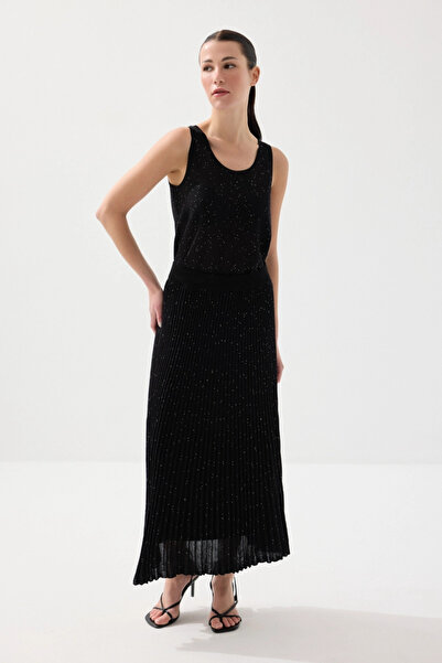 Gusto Fusta tricotată cu detalii cu paiete și căptușeală plisată - Negru