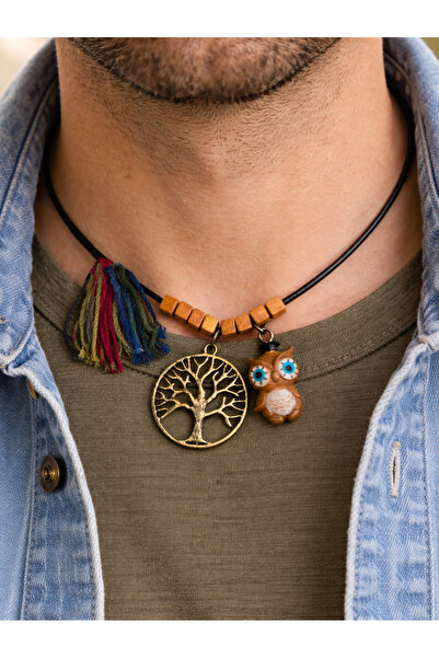 HER ŞEY NOTA www.herseynota.com Unisex Tree of Life Wooden Beaded Necklace wi...