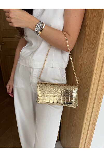 Tina İstanbul Τσάντα Portfolio Crocodile με λουράκι αλυσίδας χρυσό
