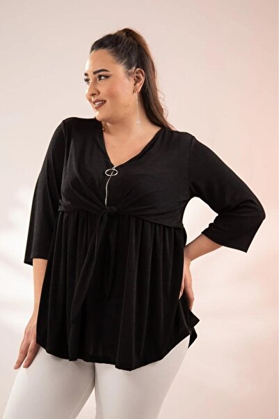 Roxxlen Γυναικεία μπλούζα μεγάλου μεγέθους με φερμουάρ, μαύρη