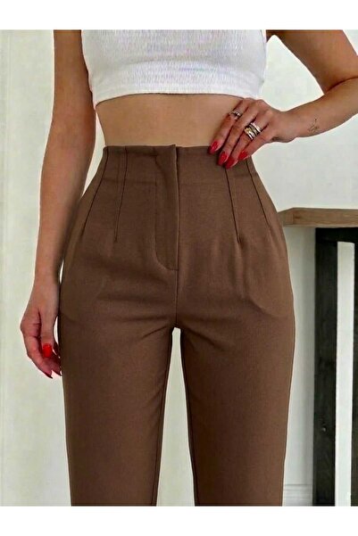 LİNDALİNA TEKSTİL Women's Slim Fit Zr High Waist Pencil Small Size Fabric Pants