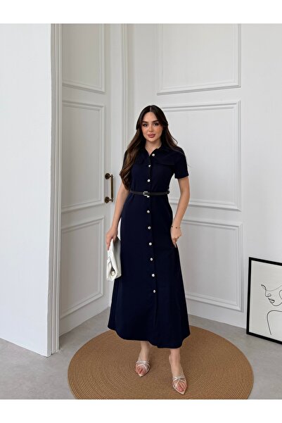 Füme Φόρεμα με κουμπιά και ζώνη σε σχήμα αλτήρα