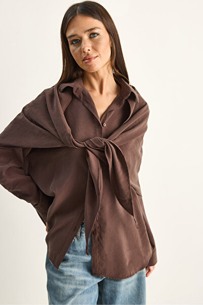 Bianco Lucci Women's Oversize Modal Shirt with Shawl Accessories 340 60286164