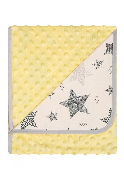 DuetBaby Paturica cu doua fete Minky si bumbac 80x90 cm Yellow Stars