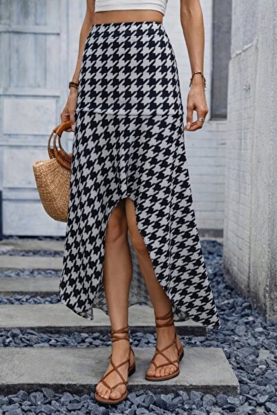 Wear Up Γυναικεία φούστα με ψηλή μέση, λουλουδάτο σχέδιο, ασύμμετρη λεπτομέρε...