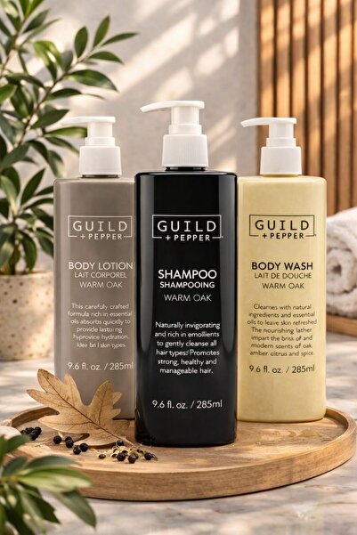 GUILD PEPPER Guild + Pepper Warm Oak Serisi 3’lü Bakım Seti (Şampuan + Duş Je...