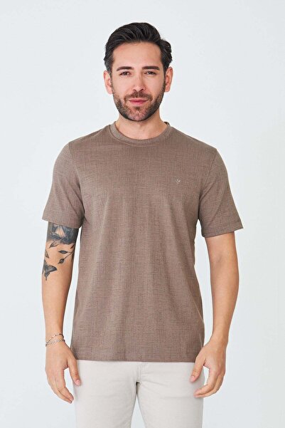 White Stone Καφέ ανδρικό μπλουζάκι με μικροσχέδια βασική στάμπα