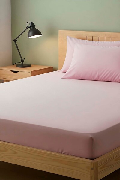 Rivaİstanbul Σεντόνι διπλό ελαστικό βαμβακερό ροζ σε σκόνη 160x200