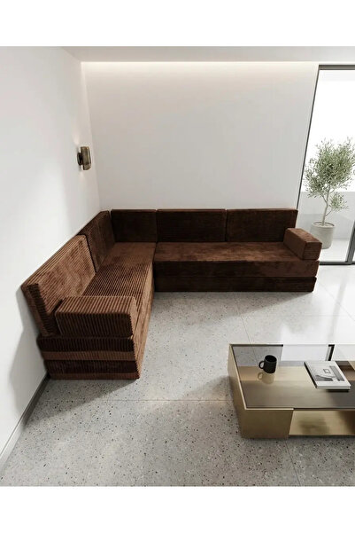 BAKIRÖZÜ HOME Premium Kadife Kumaş, Konforlu Yer Kanepesi ,Modüler Şark Köşes...