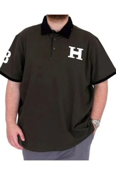 cusseli Large Size Men's T-Shirt Polo Collar H Brouded C25312 Khaki