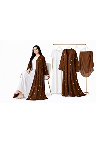Nozayra Luxury Brown Abaya Set – Open Front, Flowy Soft Crepe, Modest Elegant...