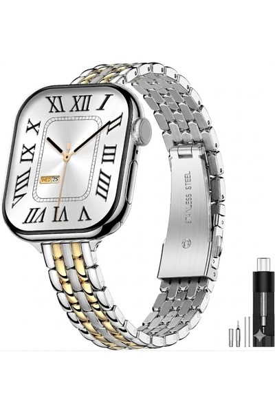 Alstrap Watch 11-10 (46mm) 9 8 7 (45mm) 6 5 4 SE (44mm) Uyumlu İnce Lüks Çelik Kordon