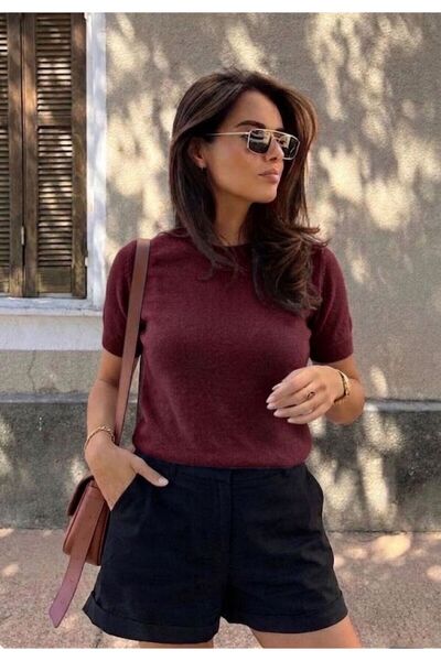 hanope Μπλούζα με λαιμόκοψη Lycra με κοντό μανίκι Claret Red