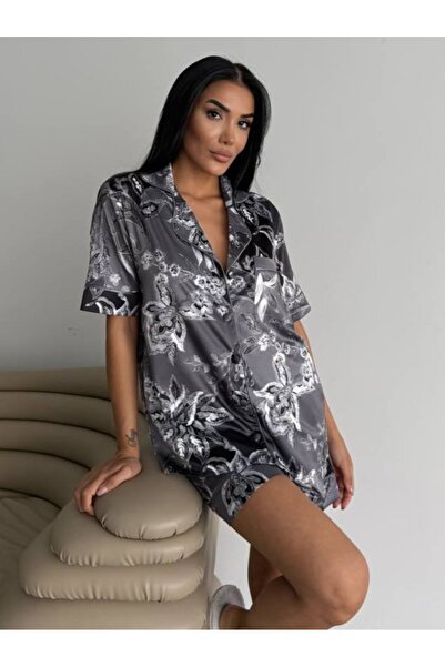 delis Γυναικείο σετ πιτζάμες δύο τεμαχίων, με κουμπιά – 2500099, Φλοράλ Γκρι