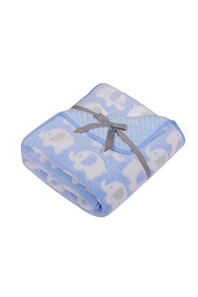 DuetBaby Paturica pufoasa cu doua fete 90x80 cm Blue Elefants