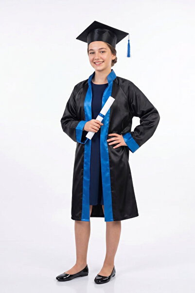 nacar çarşı Παιδικό Μαύρο Καπέλο Αποφοίτησης με Μπλε Ρίγες