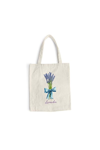 Intelli Βαμβακερή τσάντα αγορών με μακριά χερούλια, Συλλογή Λουλουδιών, Λεβάν...