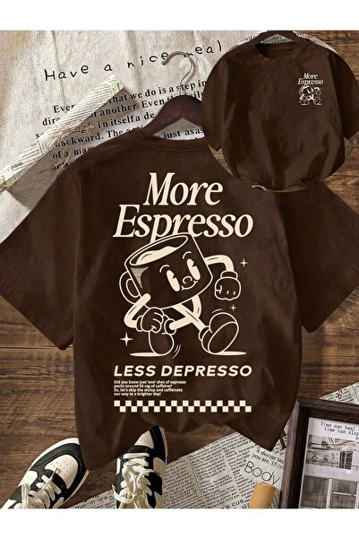 Toum More Espresso Printed Unisex Oversize Brown T-Shirt