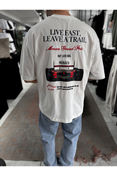 BYBASICMAN White Live Fast Embroidered Oversize T-Shirt Res-1104
