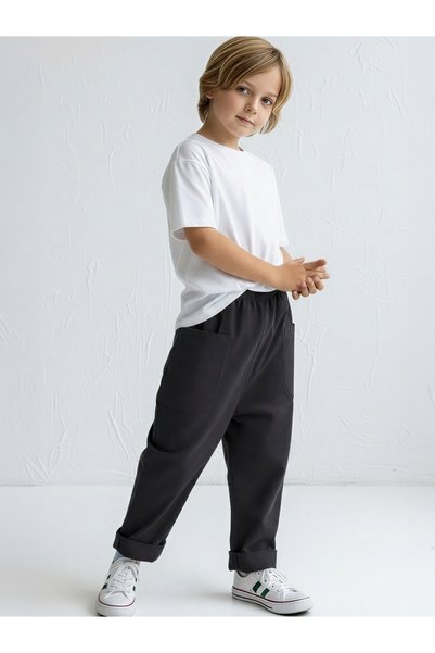 Catz Kids 2'li Paket Erkek Çocuk Pamuk Keten Boyfriend Pantolon ( Siyah&Haki)