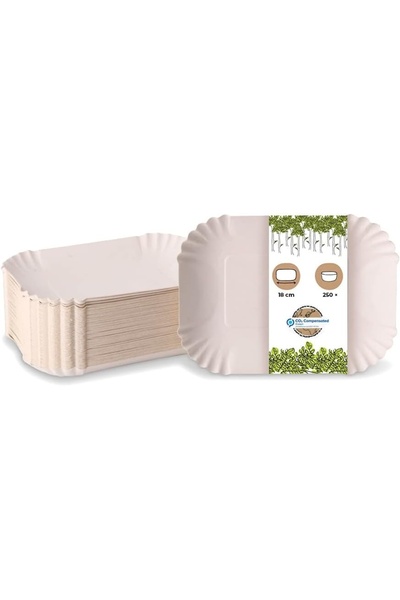 BIOZOYG Σετ 250 αναλώσιμων χάρτινων δίσκων σερβιρίσματος, λευκοί, 18 x 13 x 3...