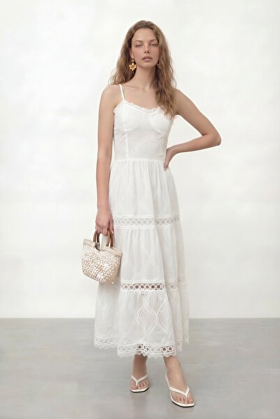 VAGGON Λεπτομερές φόρεμα μίντι με τιράντες Δαντέλα