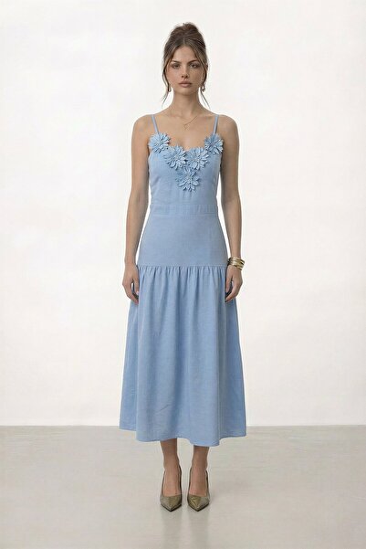 VAGGON Μίντι φόρεμα με τιράντες και απλικέ λουλούδια