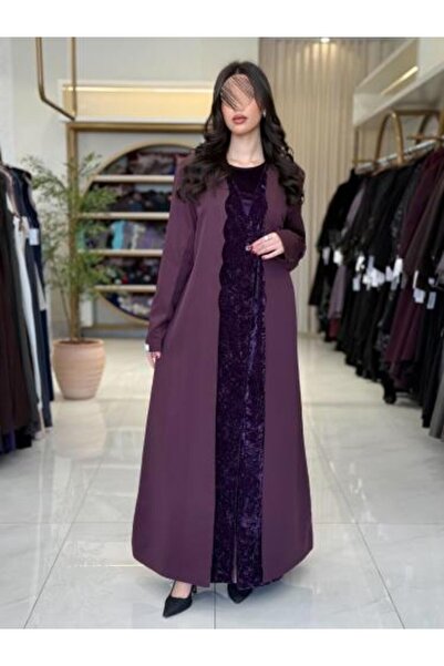 aljmal alraqi abaya بليزر | عباية ميرلا بقماش كريب باربي عنابي تدخيلات مخمل م...