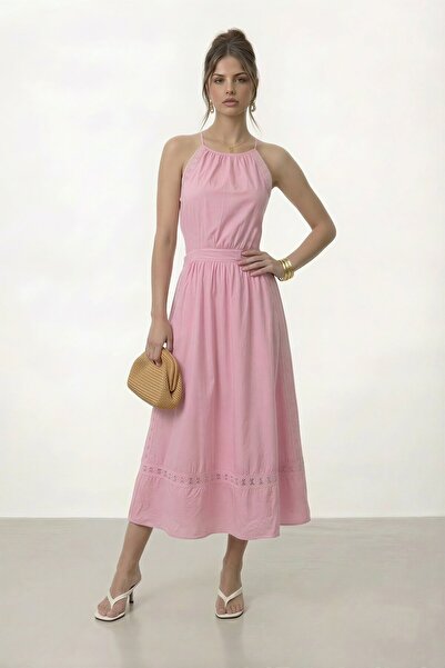 VAGGON Rochie midi cu guler halter și detalii din dantelă