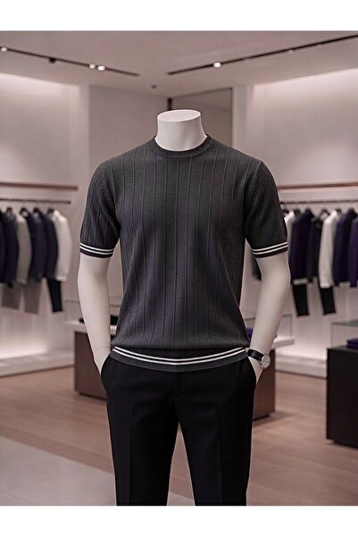 zs zaos fashion Men's Textured Crew Neck Summer Knitwear T-Shirt 100% Cotton ...