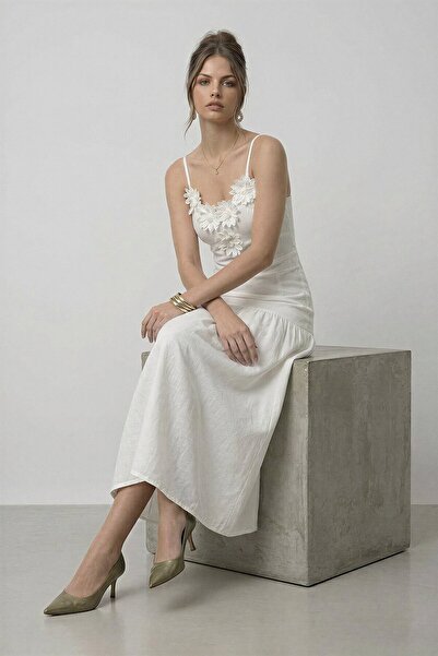 VAGGON Μίντι φόρεμα με τιράντες και απλικέ λουλούδια