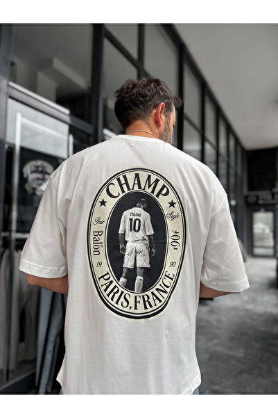 BYBASICMAN Бяла овърсайз тениска с принт на Зидан RES-1098