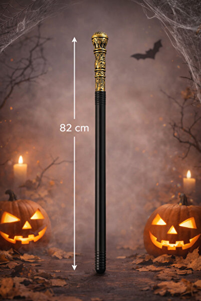 PARTİPORT Halloween Dekoratif Asa Siyah Asa Kostüm Aksesuarı Cadı Büyücü Asası