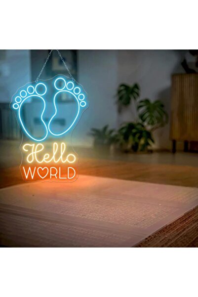 Slasa Hello World Neon Sign 30x20 cm 6mm Acrylic Base Multicolor Light Baby W...