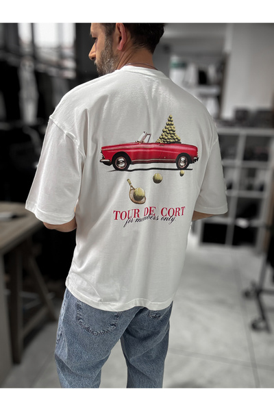 BYBASICMAN Бяла тениска с принт овърсайз модел RES-1091