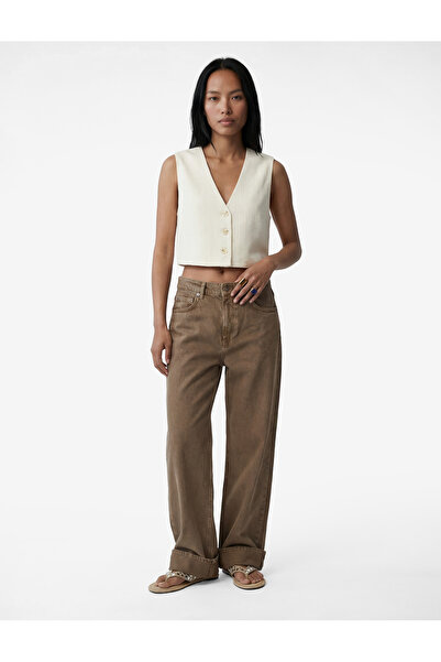 Koton Γιλέκο με λαιμόκοψη V από μείγμα λινών, με διπλό κουμπωτό κλείσιμο