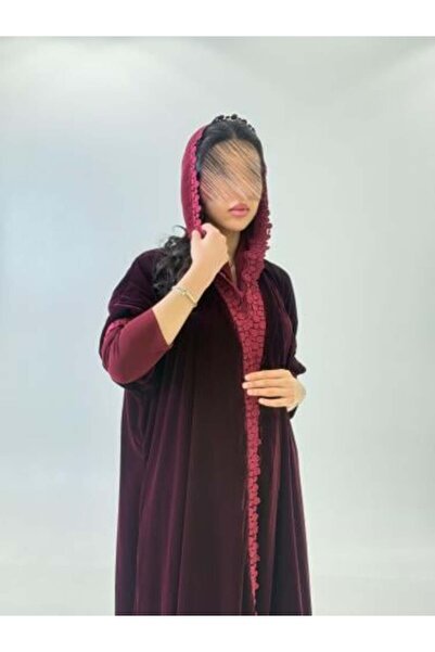 aljmal alraqi abaya عباية سيلار بقماش مخمل كوري كم استرتش بدانتل عنابي