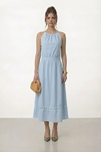 VAGGON Φόρεμα μίντι με λεπτομέρεια από δαντέλα και λαιμόκοψη halter