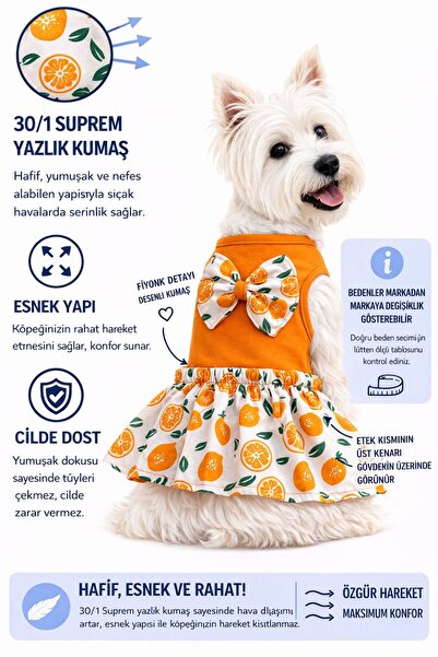 DOGİ&DOG Küçük Irk Turunç Detaylı Yazlık Köpek Elbise Kedi Elbisesi Köpek Kıy...